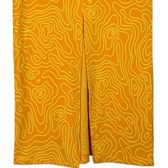ZARA Abstract Printed Keyhole Cutout Tie High Waist Midi Skirt M Orange Yellow - Picture 9 of 15